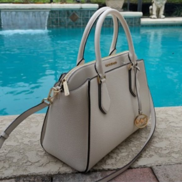 Michael Kors Daria Large Satchel Bag Leather Light Cream - Picture 1 of 16